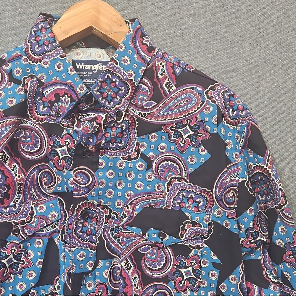 Vintage Wrangler Brushpopper Paisley Western Button Up Men's Size L 90s country